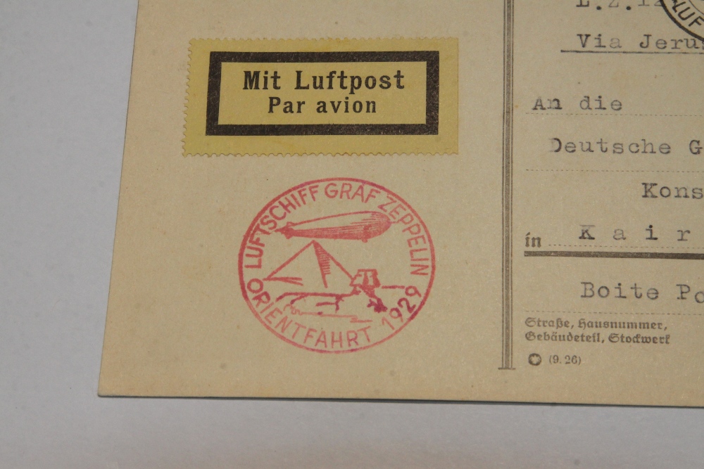 1929 LZ127 GRAF ZEPPELIN FLIGHT COVER - ORIENT FLIGHT TO EGYPT Postcard with 1m Eagle airmail stamp, - Image 2 of 3