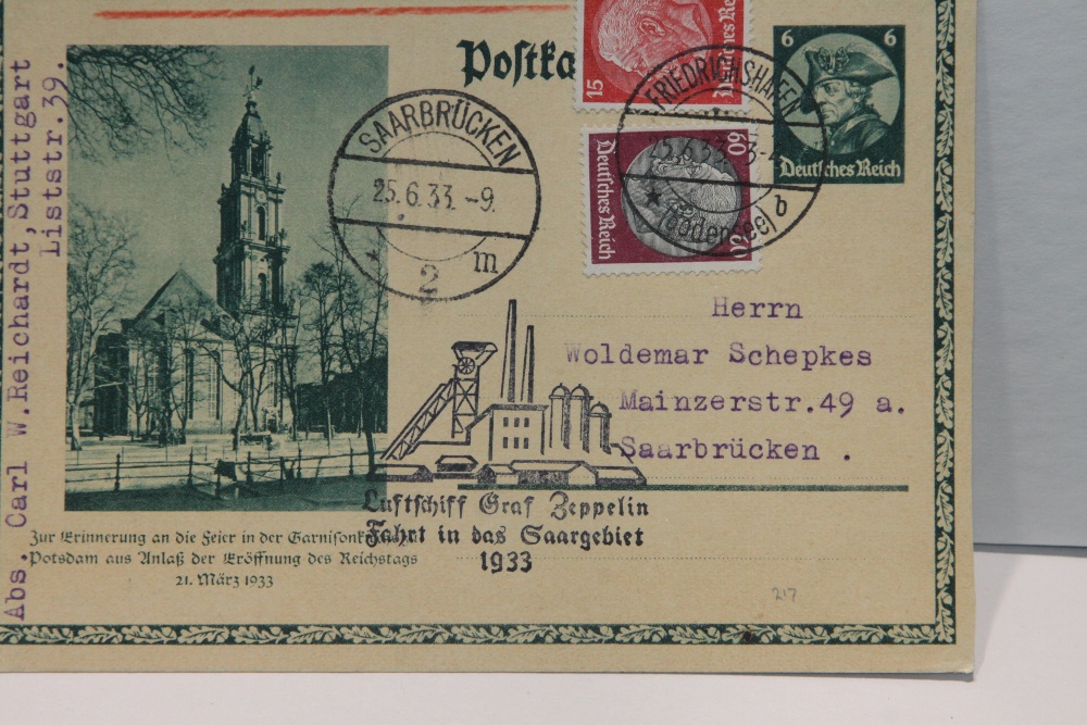 1933 LZ 127 GRAF ZEPPELIN, SAARGEBIET FLIGHT ON UPRATED STATIONERY Uprated Postal Stationery card, - Image 2 of 3