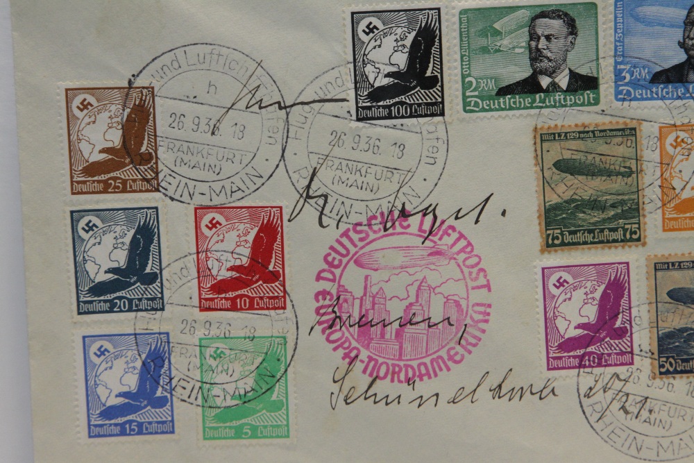 1936 LZ129 HINDENBURG 9th NORTH AMERICAN FLIGHT COVER Fine cover with ten air stamps from 1934 along - Image 2 of 4