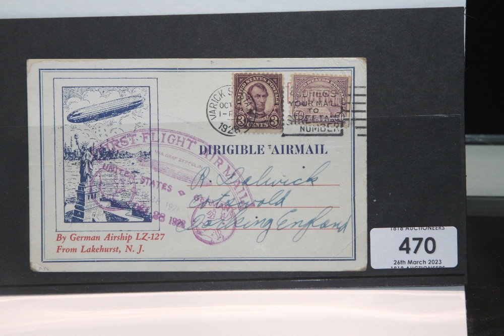 1928 LZ127 GRAF ZEPPELIN USA- GERMANY FIRST RETURN FLIGHT CARD Illustrated postcard to front,