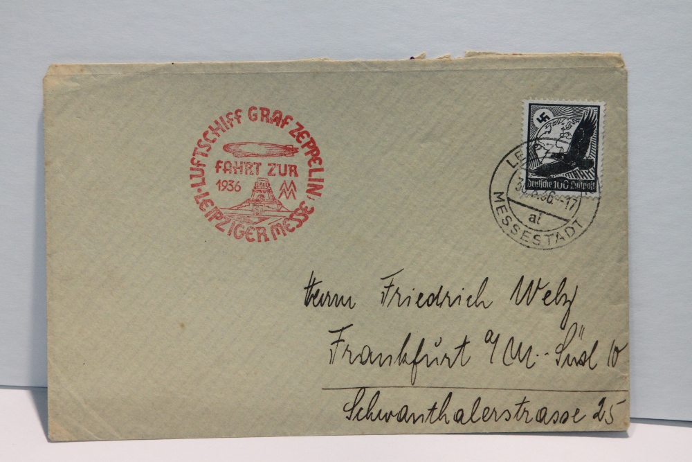 1936 LZ127 GRAF ZEPPELIN, LEIPZIG MESSE EXHIBITION FLIGHT COVER Cover with 100pf Air value tied with