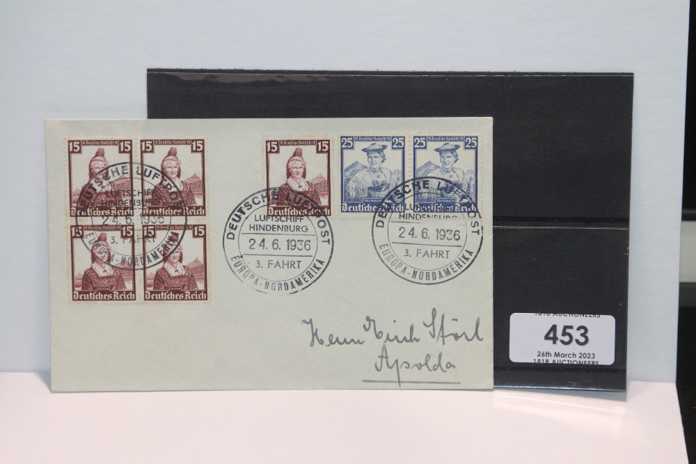 1936 LZ129 HINDENBURG 2nd NORTH AMERICAN RETURN FLIGHT COVER Cover with seven welfare issues of 1935
