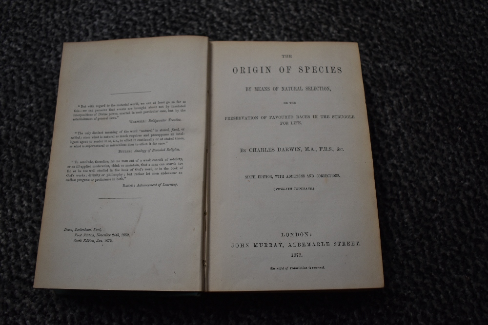 Science and Natural History. Darwin, Charles - The Origin of Species. London: John Murray, 1872. 6th - Image 2 of 6