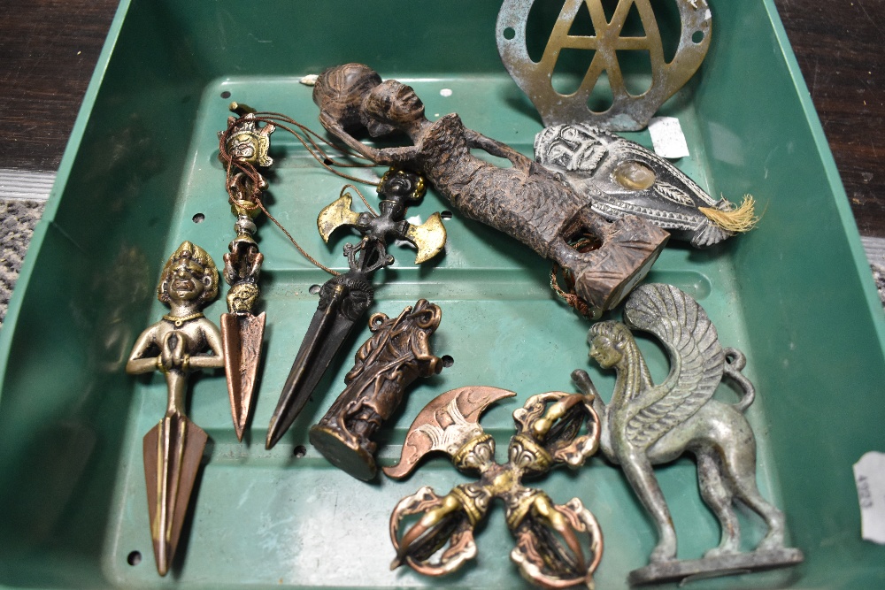 A selection of metal wares including door knocker, an early AA badge and ethnic figures. - Image 2 of 4