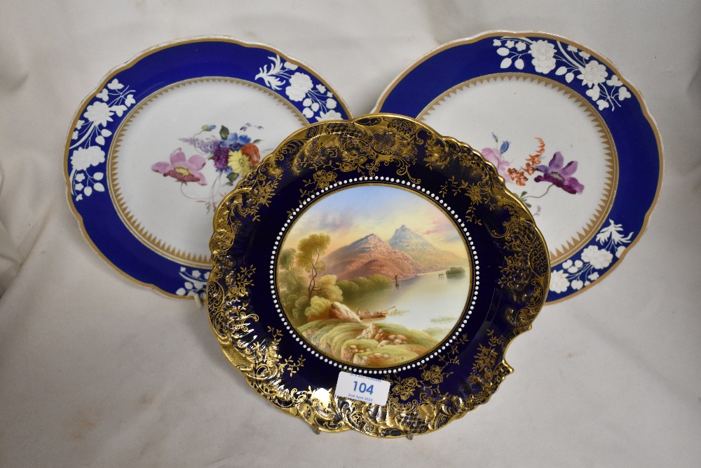 Three cabinet display plates including Aynsley hand painted scene of Killarney Lake and two early