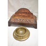 A genuine late Victorian Hudson's soap advertising dog or pet cast iron water bowl with a similar