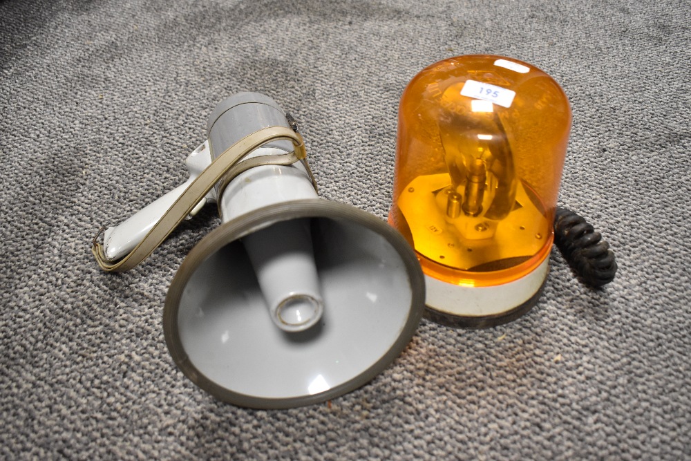 A vintage Phillips EJ1001 megaphone with a Thorpe hazard or warning light AF.