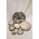 A good selection of silver plated table mats and coasters including a bird set by King.