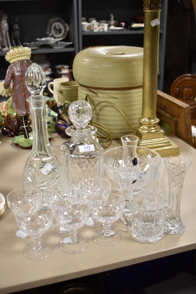 A selection of modern clear cut crystal glass wares including six Stuart cocktail glasses, a bowl,