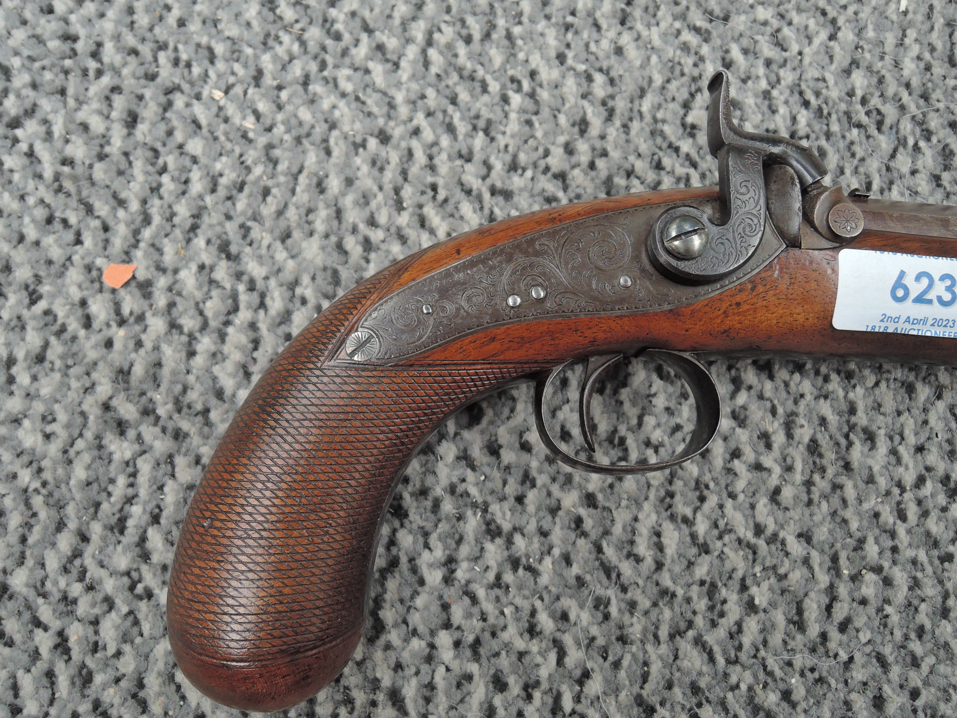 A 19th century Percussion Pistol having octagonal barrel marked Newcastle On Tyne, Burnand to - Image 2 of 6