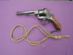 A 19th century Belgian Pin Fire Revolver having hexagonal barrel marked E.Lefaucheux Iner,
