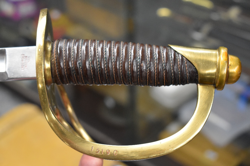 A US Cavalry Troopers Sword model 1860, leather & wire Grip, brass 3 bar Hilt & domed Pomel, - Image 4 of 6