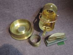 A small collection of Trench Art including miniature Coal Scuttle and Shovel, Air Force Cap,