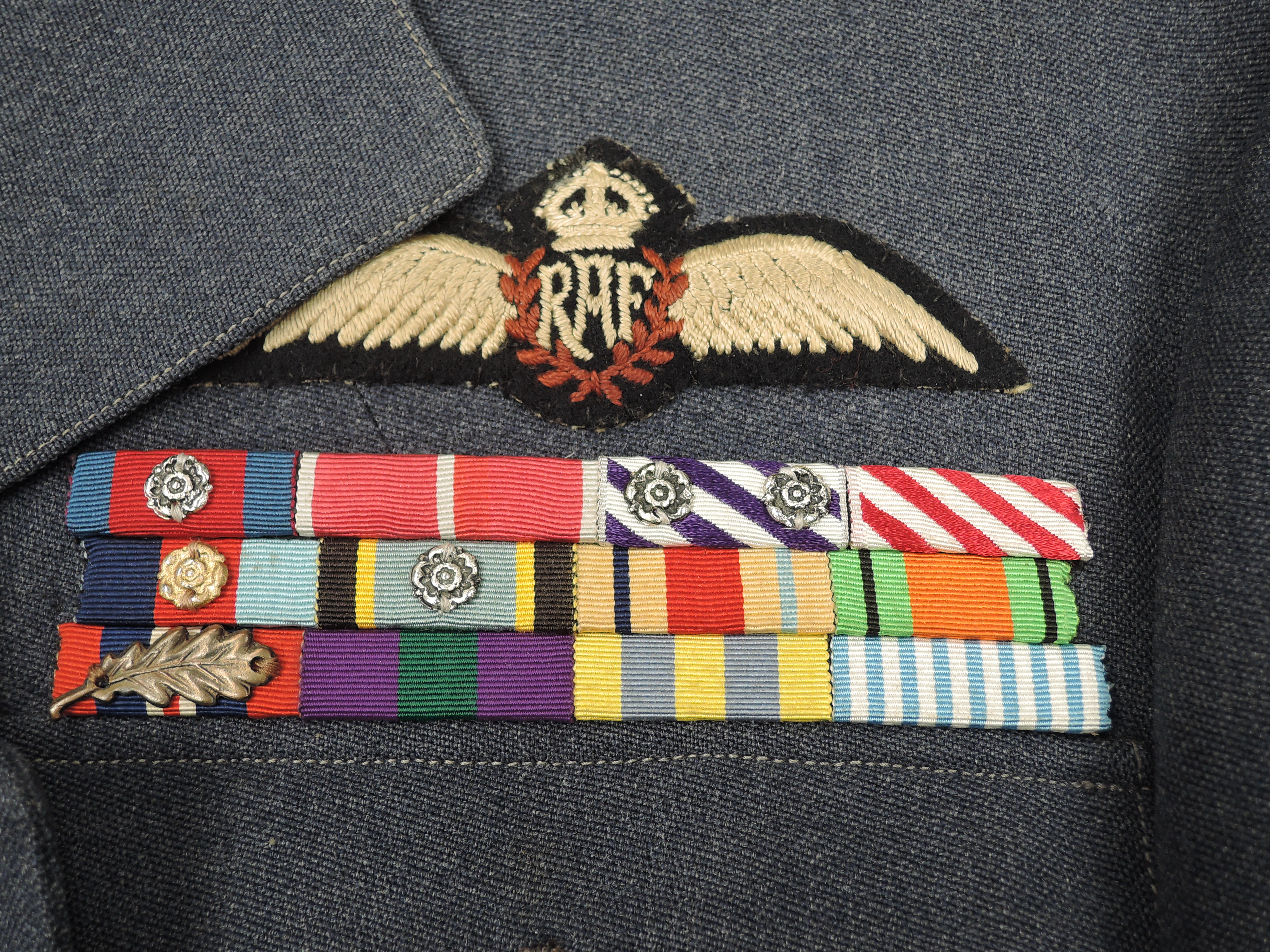 A RAF Group Captains Jacket & Trousers, all buttons present, RAF cloth badge with three rows of - Image 2 of 2