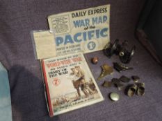 A collection of Militaria including WW2 Daily Express War Map of the Pacific, Map Book of the