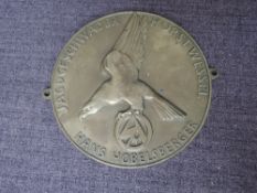 A 1930's/40's German Jagdgeschwader Horst Wessel Brass Plaque to Hans Hobelsberger bearing Eagle