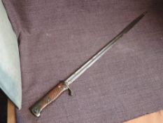 A German Model 1898 Bayonet 2nd Pattern with two piece wood grip, blade length 52cm, overall