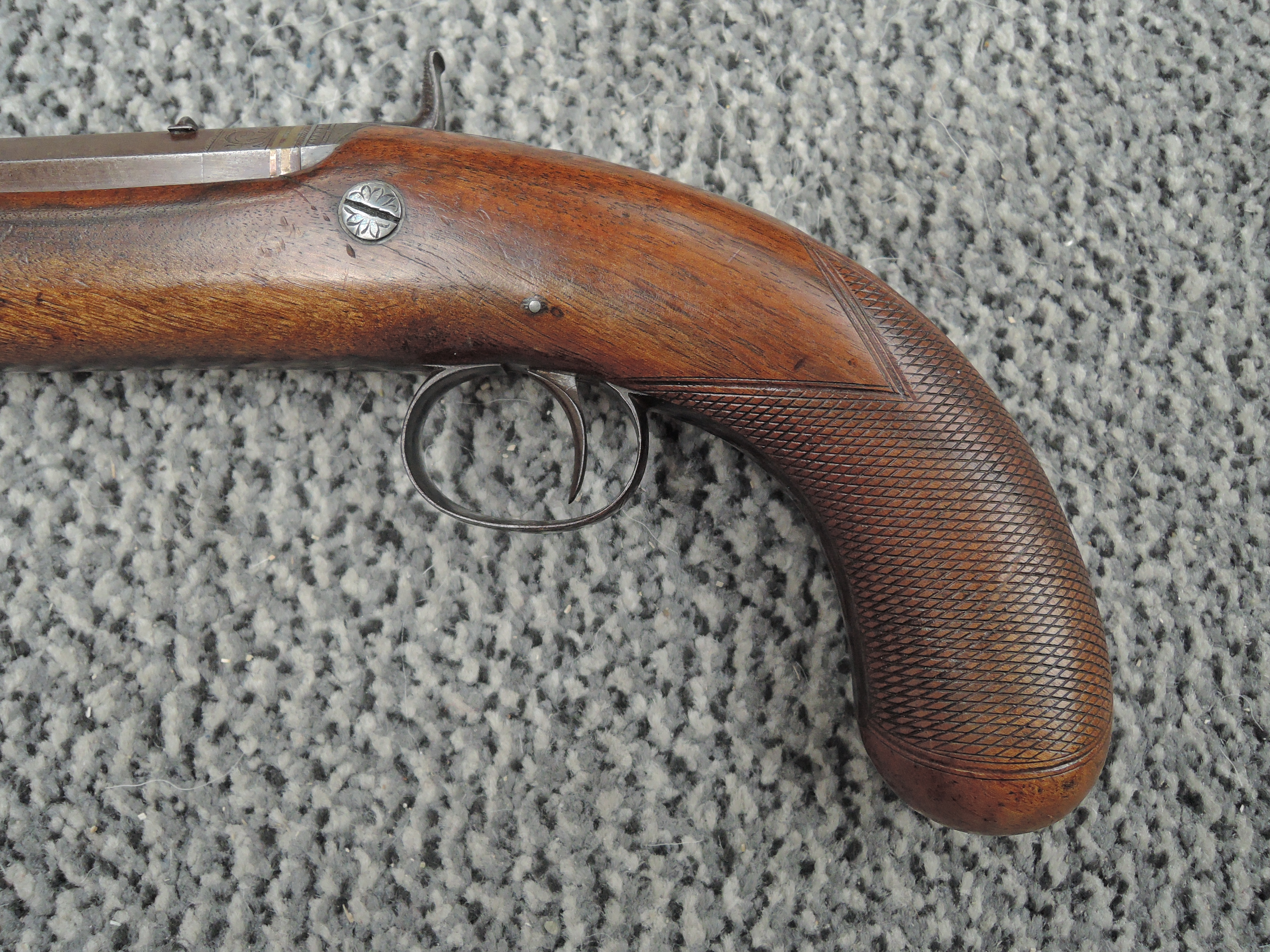 A 19th century Percussion Pistol having octagonal barrel marked Newcastle On Tyne, Burnand to - Image 6 of 6