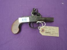 A 18th/19th century Flintlock Pocket Pistol, screw off barrel, 56 bore, John Jones & Son London,
