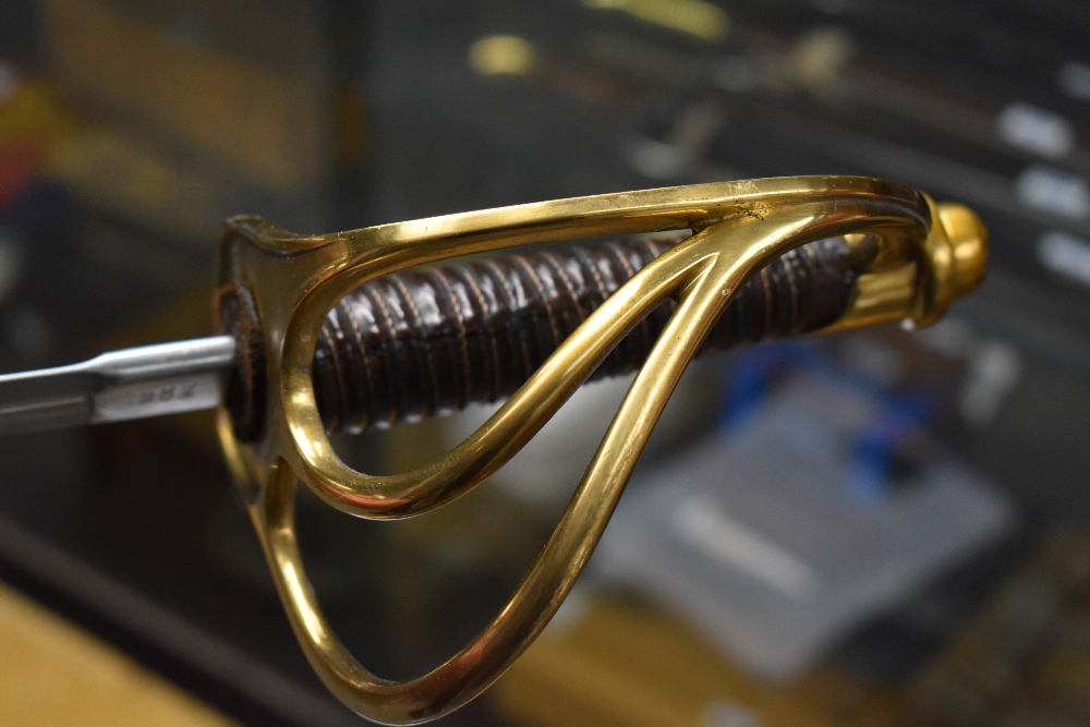 A US Cavalry Troopers Sword model 1860, leather & wire Grip, brass 3 bar Hilt & domed Pomel, - Image 5 of 6