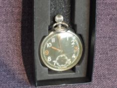 A WW2 Military Pocket Watch, Swiss made, on reverse of case Military Arrow G.S.T.P K.4172