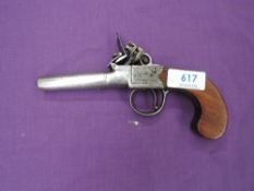 A 18th century Turn Barrel Flintlock Pocket Pistol, named on side of lock Thomas, proof marks
