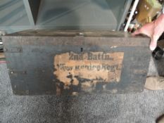 A pine Military Box with metal hinge and rim, label for 2nd Battn Yorkshire Regiment, carry