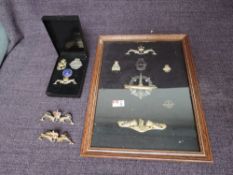 A small collection of Submariners Badges in framed display and loose, 14 badges in total