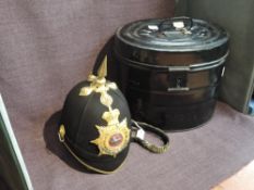 A Royal Lancaster Regiment Victorian Kings Own Officers Blue Cloth Helmet with helmet plate and chin