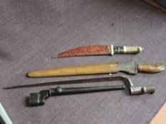 A French Bayonet, possible 1777 pattern, no scabbard along with a British Bayonet for the No4 Rifle,