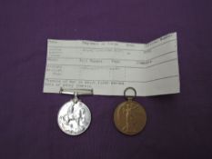 A WW1 Medal Pair to 41166 PTE.R.T.NEWTON. R.Lanc.R, War Medal and Victory Medal, no ribbons