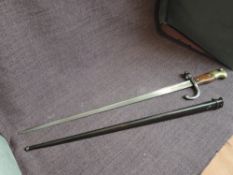 A French Epee Bayonet model 1874 used for the Gras Rifle No L69292, 1876 marked on blade, with metal
