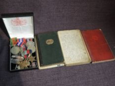 Three hand written Diaries along with WW2 Medals and Miniatures to 3704308 SJT.J.Lockhart.R.A.V.C,