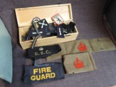 Two WW1 Derby Scheme Arm Bands, a Fire Guard Arm Band and a Dorset Special Constable Arm Band