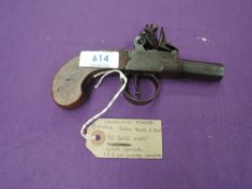 A 18th/19th century Flintlock Pocket Pistol, screw off barrel, 50 bore possibly by John Jones & Son,