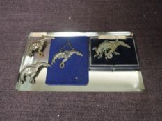 Four WW2 Polish Air Force White Metal Eagle Badges, one boxed