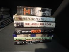Seven Military History Books including Accrington Pals, The Lion and the Rose etc