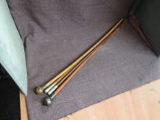 Four Military Swagger Stick with three having white metal mounts, Royal Artillery, Kings Own,
