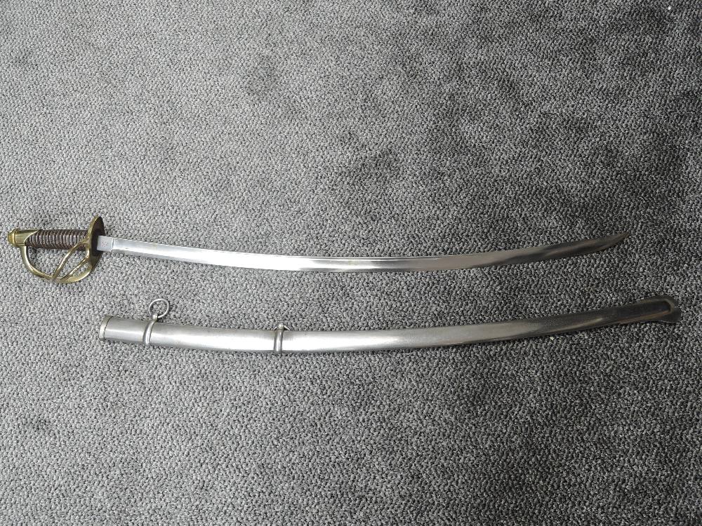 A US Cavalry Troopers Sword model 1860, leather & wire Grip, brass 3 bar Hilt & domed Pomel,