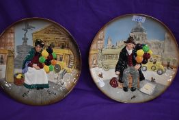 Two Royal Doulton display plates of the Balloon Man D6655 and The Old Balloon Seller D6629