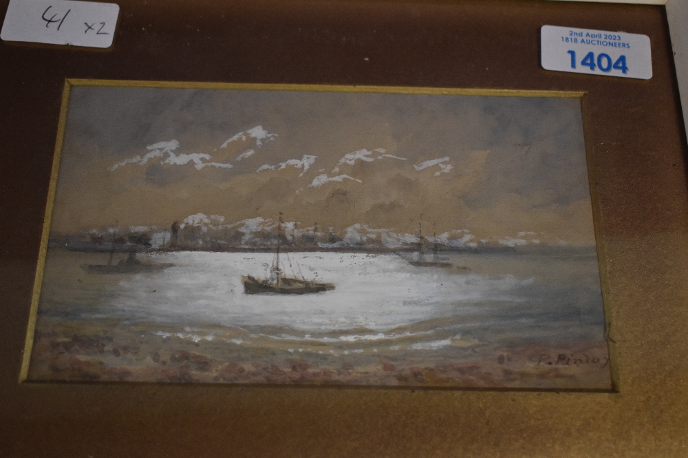 R Finlay (20th Century) a watercolour moonlit boats signed 9 x 16cm mounted framed and glazed 19 x