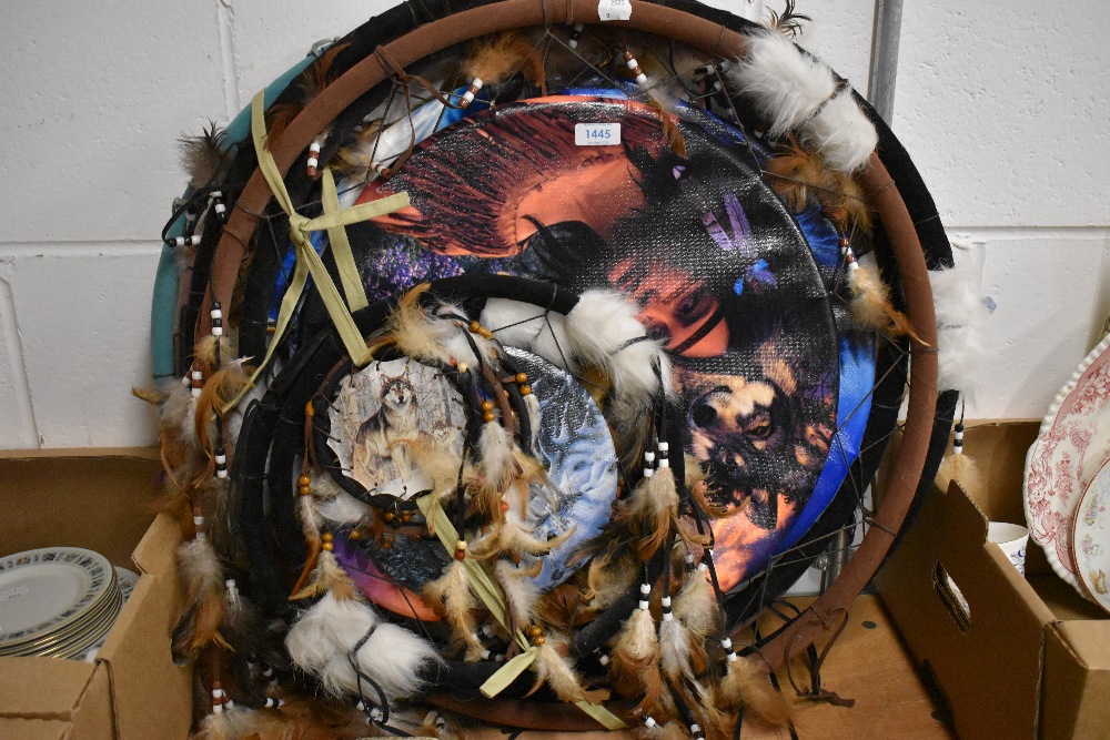 Eleven native American dream catchers with various pictorial centres.