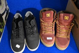 Two pairs of modern mens trainers including DC and Supra both size nine.