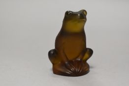 A Vintage 1980s Lalique Frosted Smokey Amber coloured Rainette Art Glass frog Paperweight with