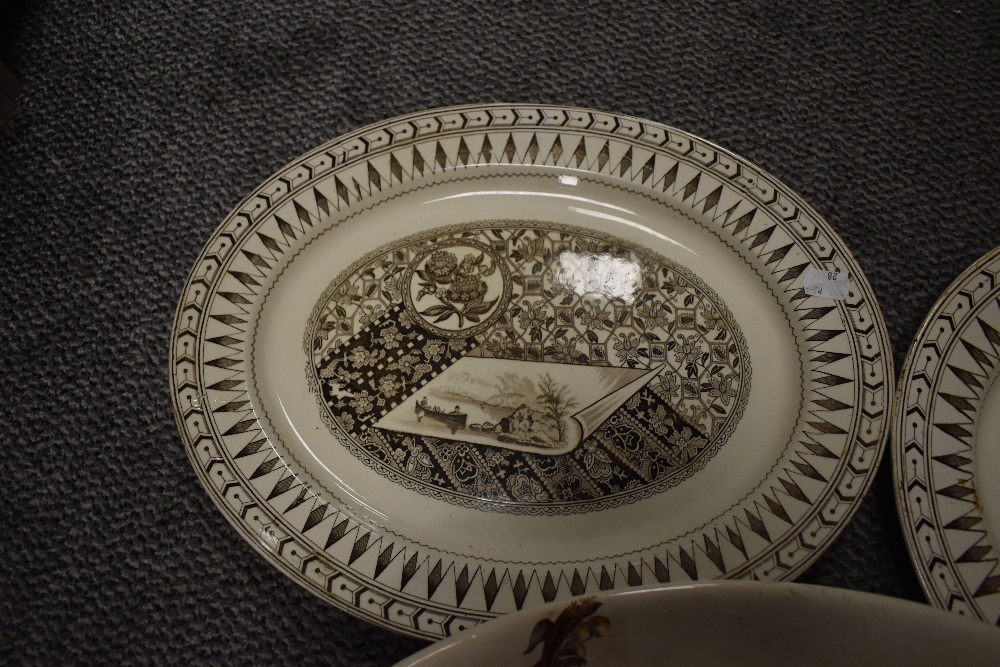 Three antique ceramic serving dishes having transfer printed designs. - Image 2 of 3