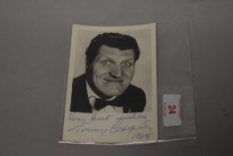 A 20th century Tommy Cooper magician and comedian signed facsimile promotional postcard dated