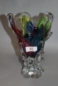 A piece of Italian mid century studio art glass, multicolour splash style vase. 20cm tall.