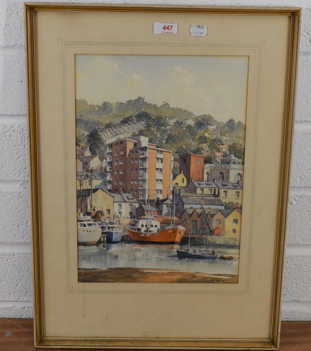 G.L Cook (British 20th century) watercolours, a nicely composed harbour scene with buildings - Image 2 of 4