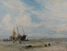 Joseph Hughes Clayton (British 1870-1930) watercolours, beached fishing vessels with figures,