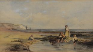 K. Hill (British 19th century), watercolours, depicting a family at the beach, signed and dated 1856